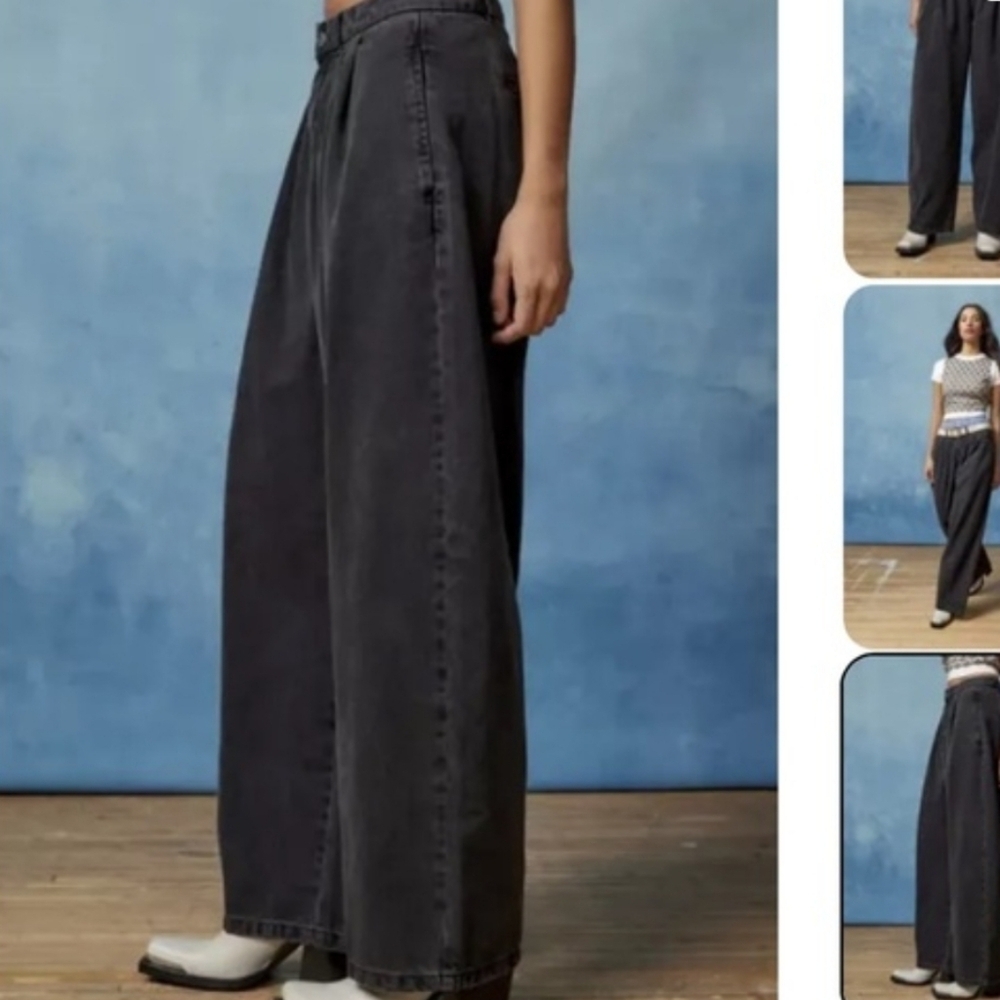 UO BDG Two Tuck Wide-Leg Black Denim Grandpa Baggy Trousers Sz 31 - Picture 2 of 10